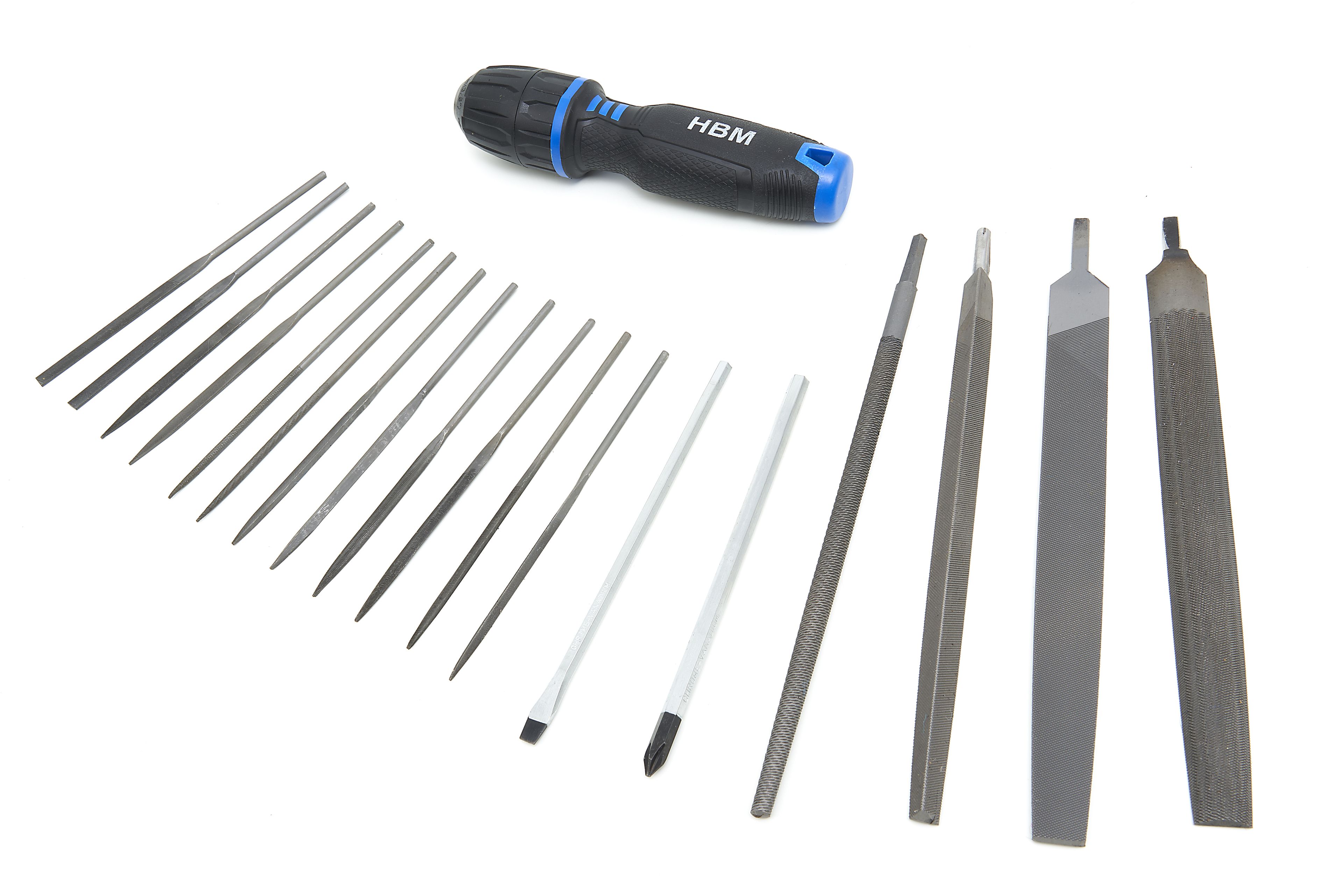 HBM Jeu de limes professionnelles 19 pièces avec poignée souple antidérapante dans une pochette de rangement Image 2