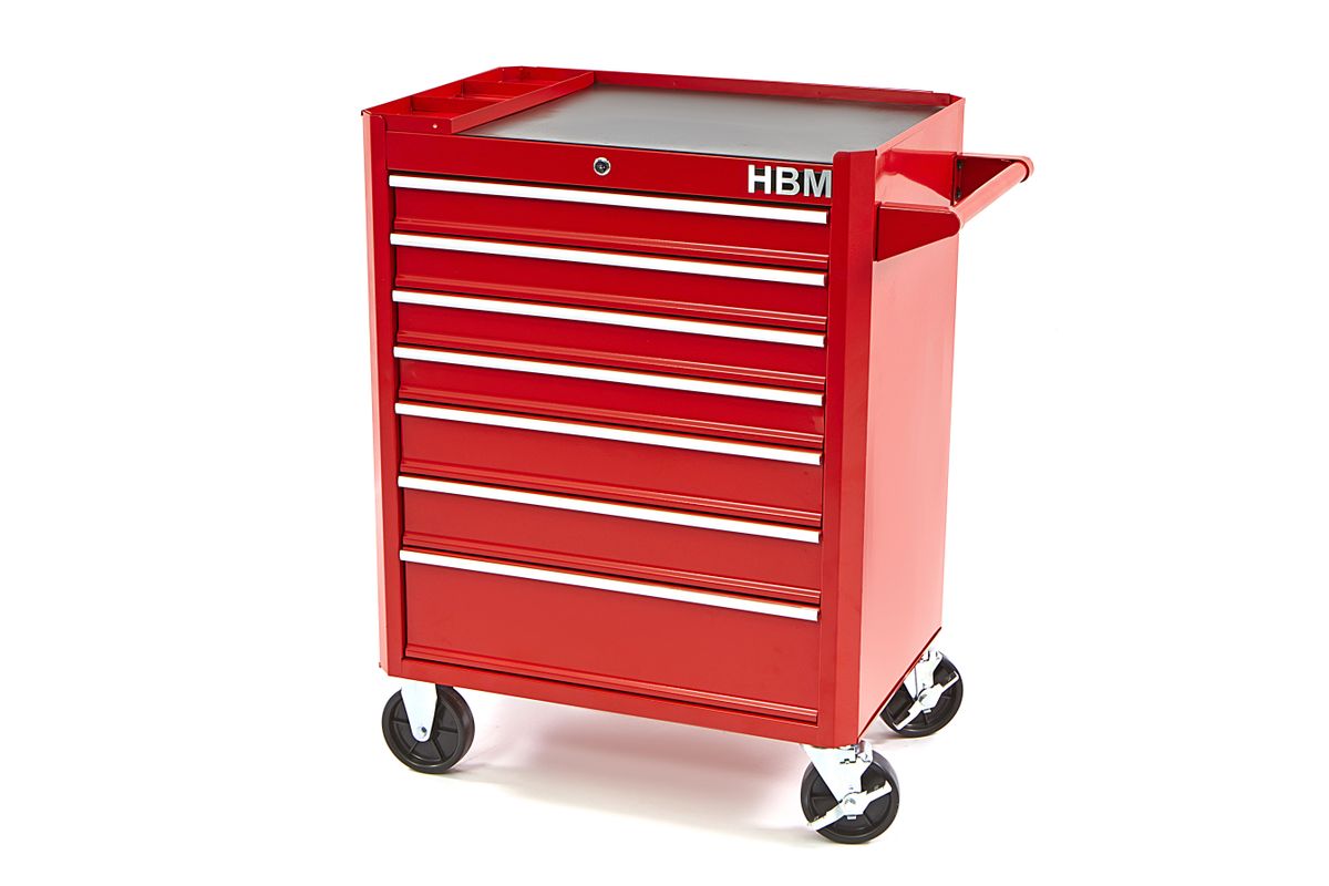 HBM carro de herramientas con 7 cajones, 66 cm, rojo
