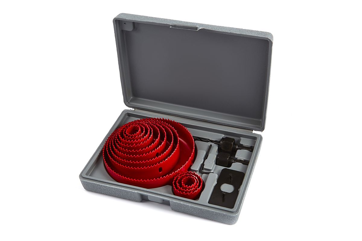 Juego de sierras de corona de 16 piezas HBM – diámetro de 19-127 mm, adecuado para madera, yeso y paneles de yeso