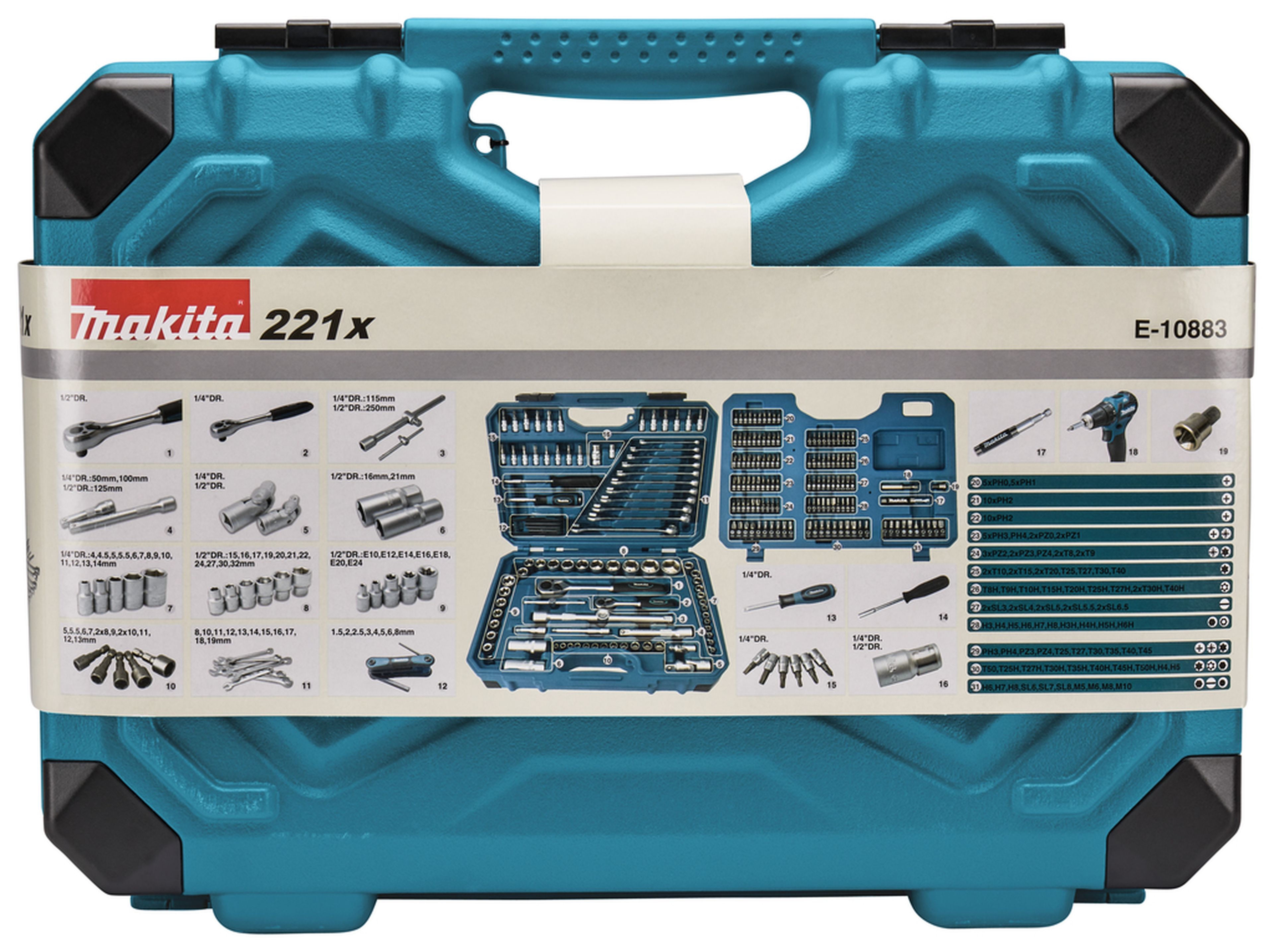 Set di attrezzi manuali Makita da 221 pezzi E-10883 Image 10