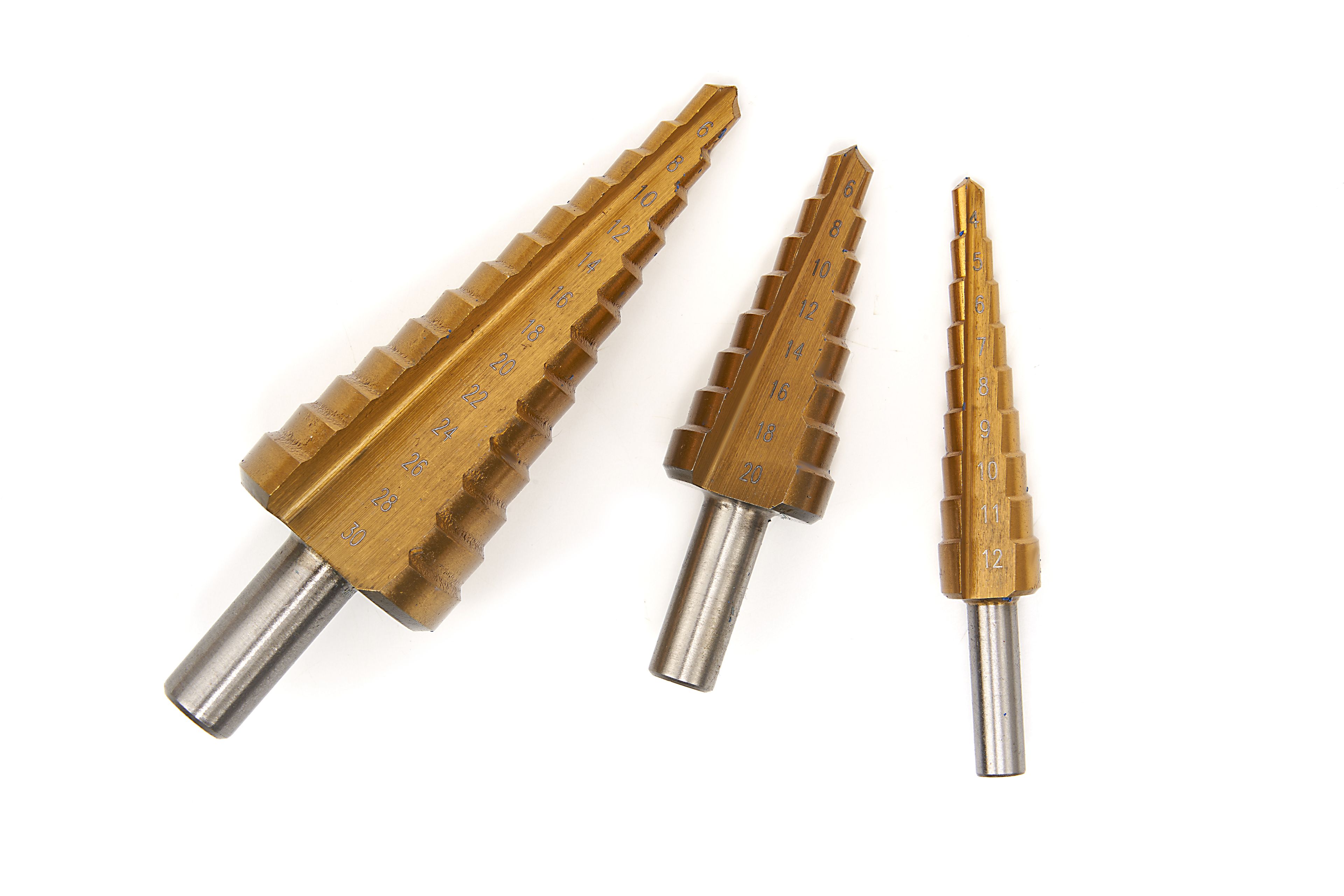 Conjunto de brocas escalonadas HSS de 3 piezas recubiertas de TIN / Conjunto de brocas de escalón Image 2