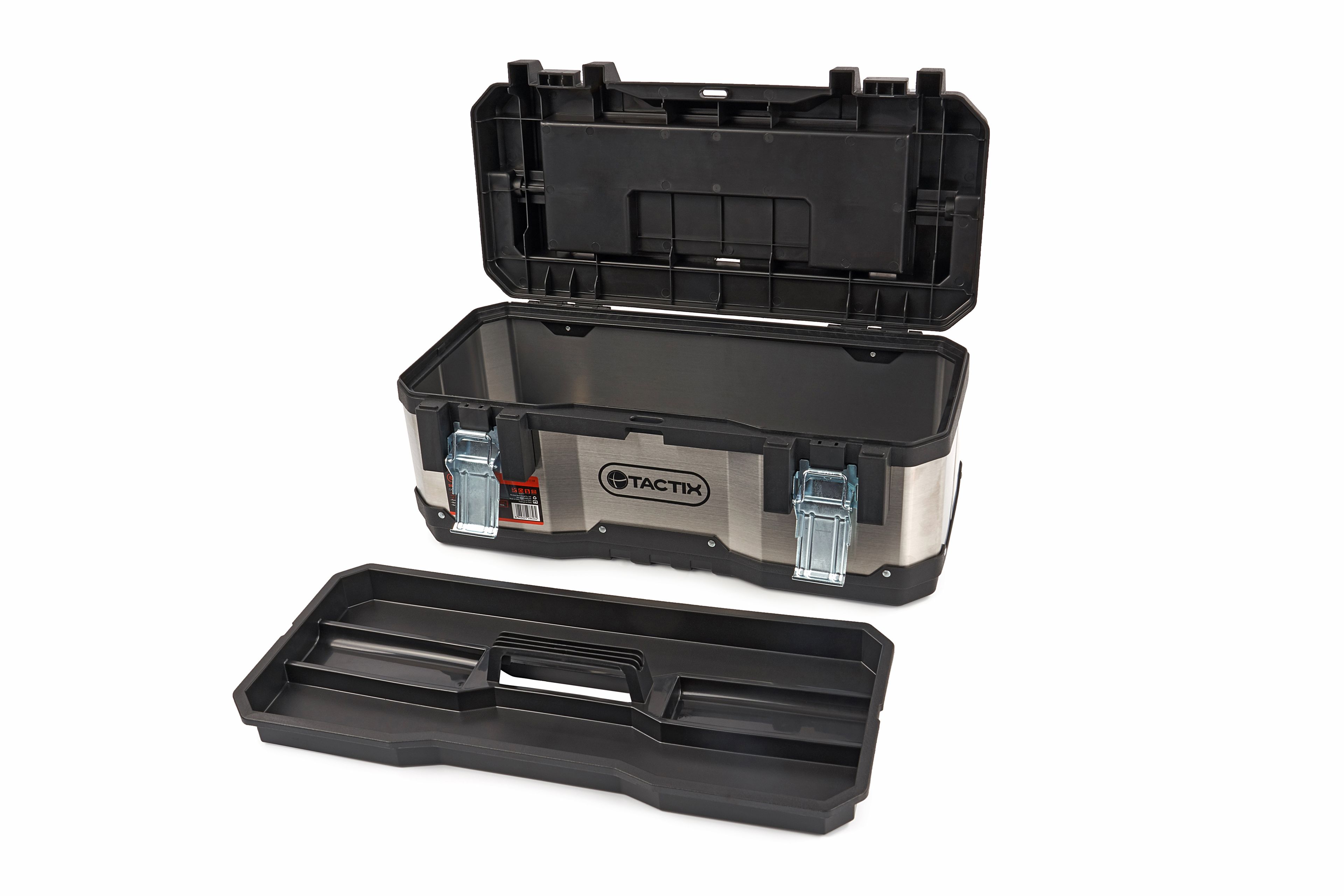 Tactix Caisse à outils professionnelle en acier inoxydable avec bacs de rangement amovibles Image 2