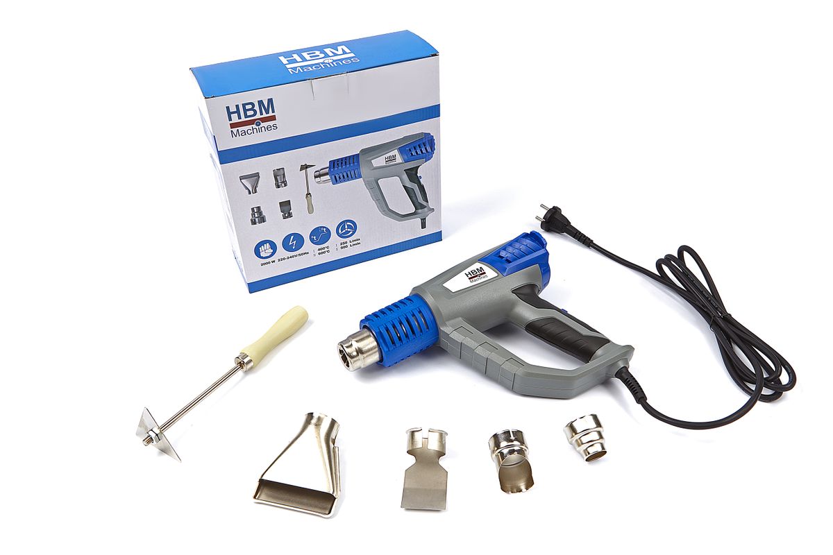 HBM Pistola de aire caliente ajustable Deluxe 2000 vatios Incl 6 accesorios
