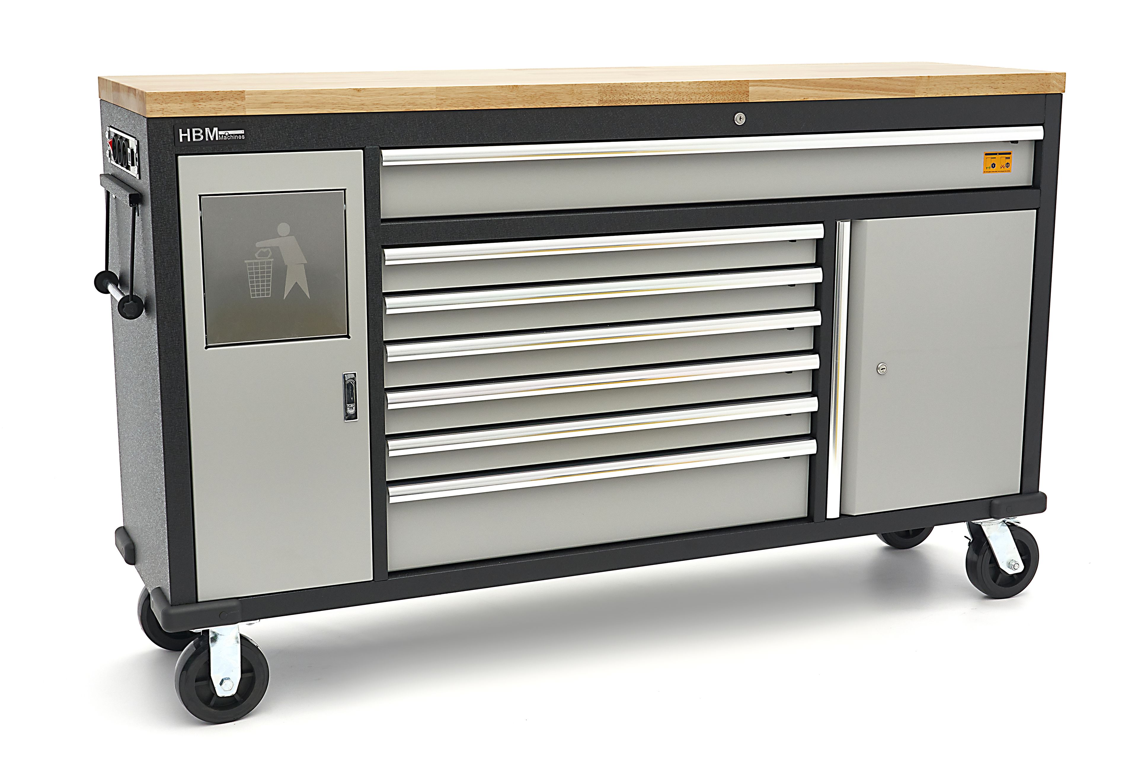 HBM Werkzeugwagen mit Holzarbeitsplatte - 168 cm - Grau Image 3