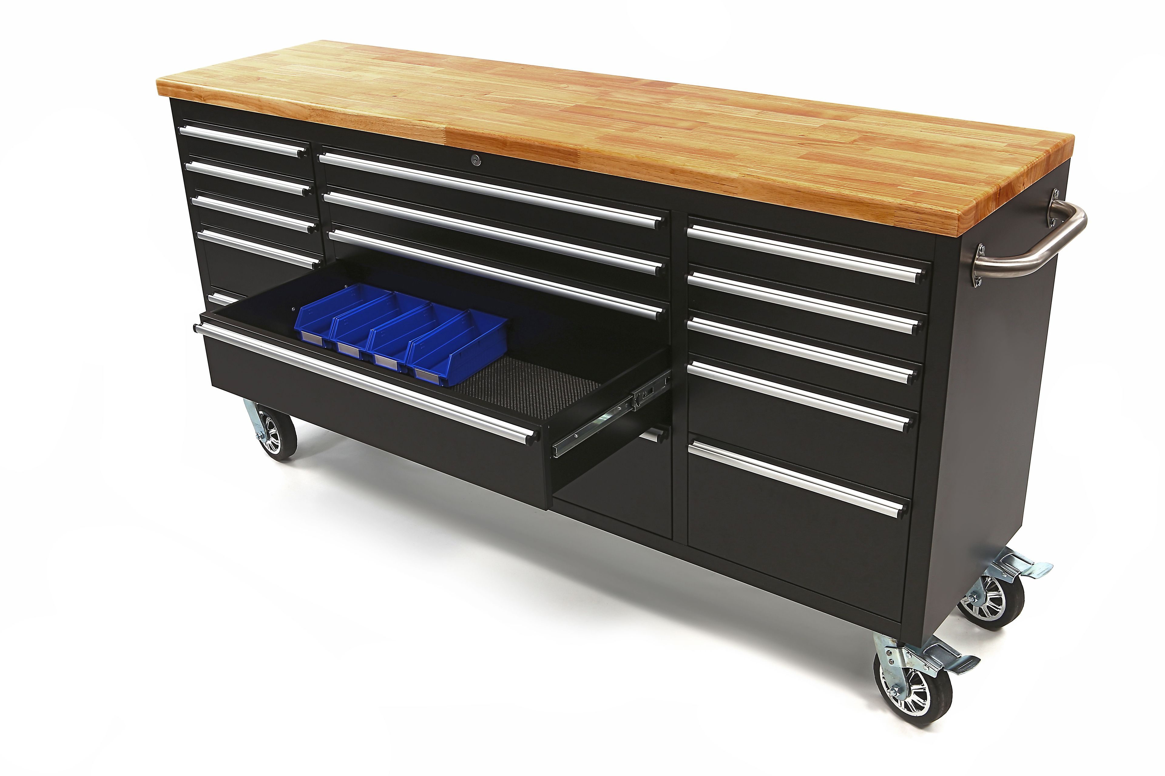 HBM 182 cm Profi Gereedschapswagen / Werkbank met Houten Blad - ZWART Image 3