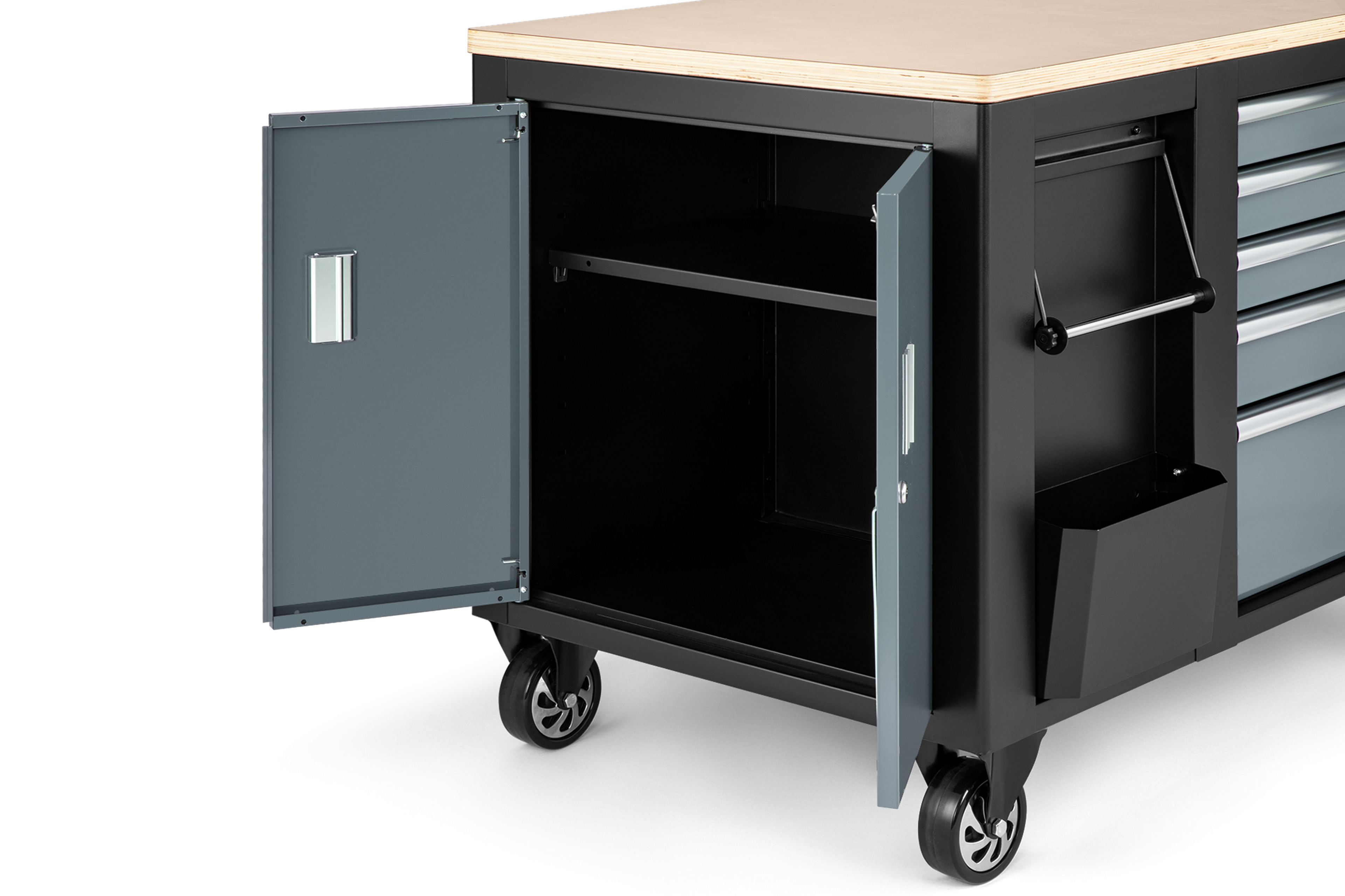 Carro de herramientas móvil HBM, banco de trabajo de 114 cm con tablero de trabajo de madera, negro/gris Image 11