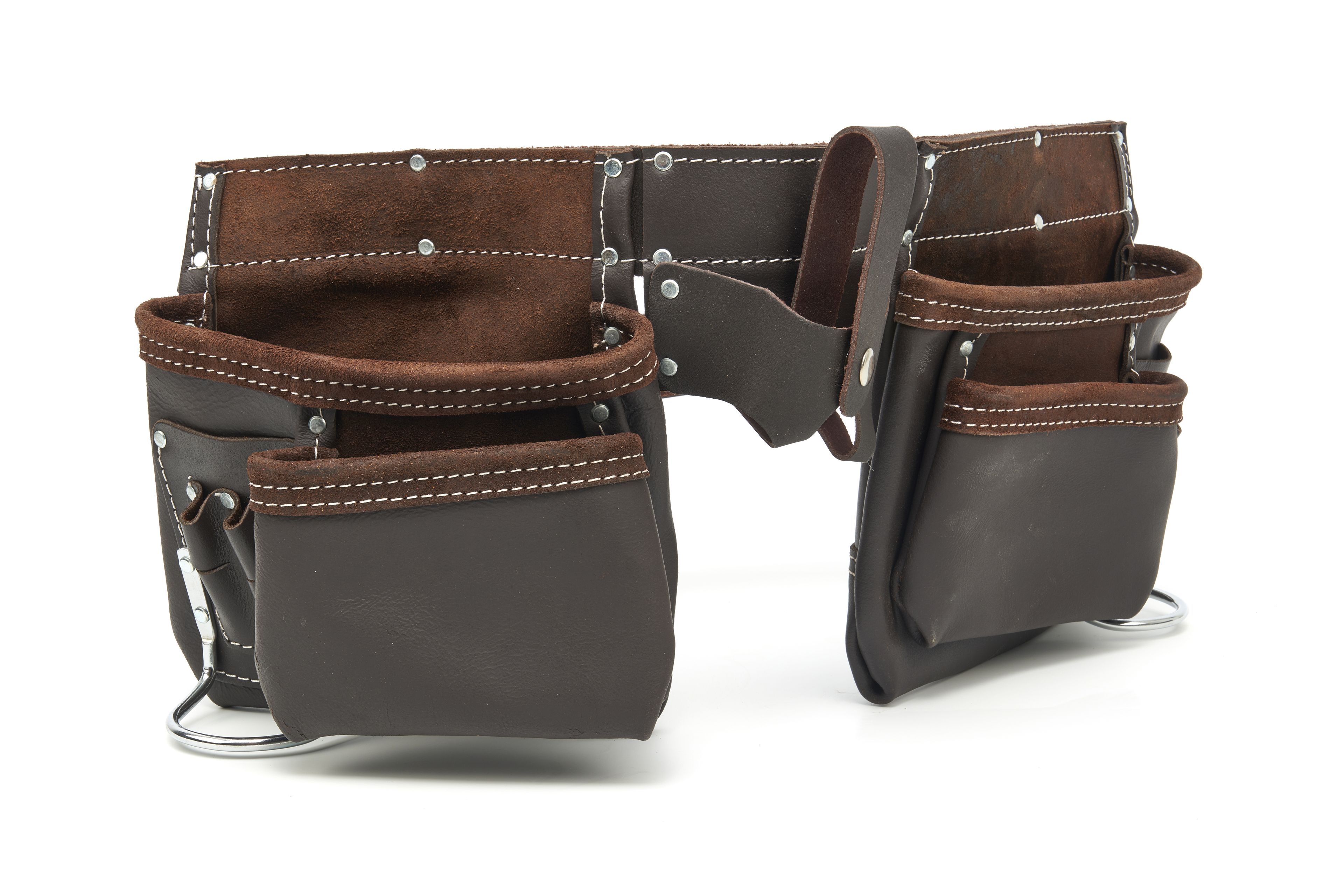 HBM Ceinture d'outils double professionnelle / Tablier à ongles en cuir tanné à l'huile