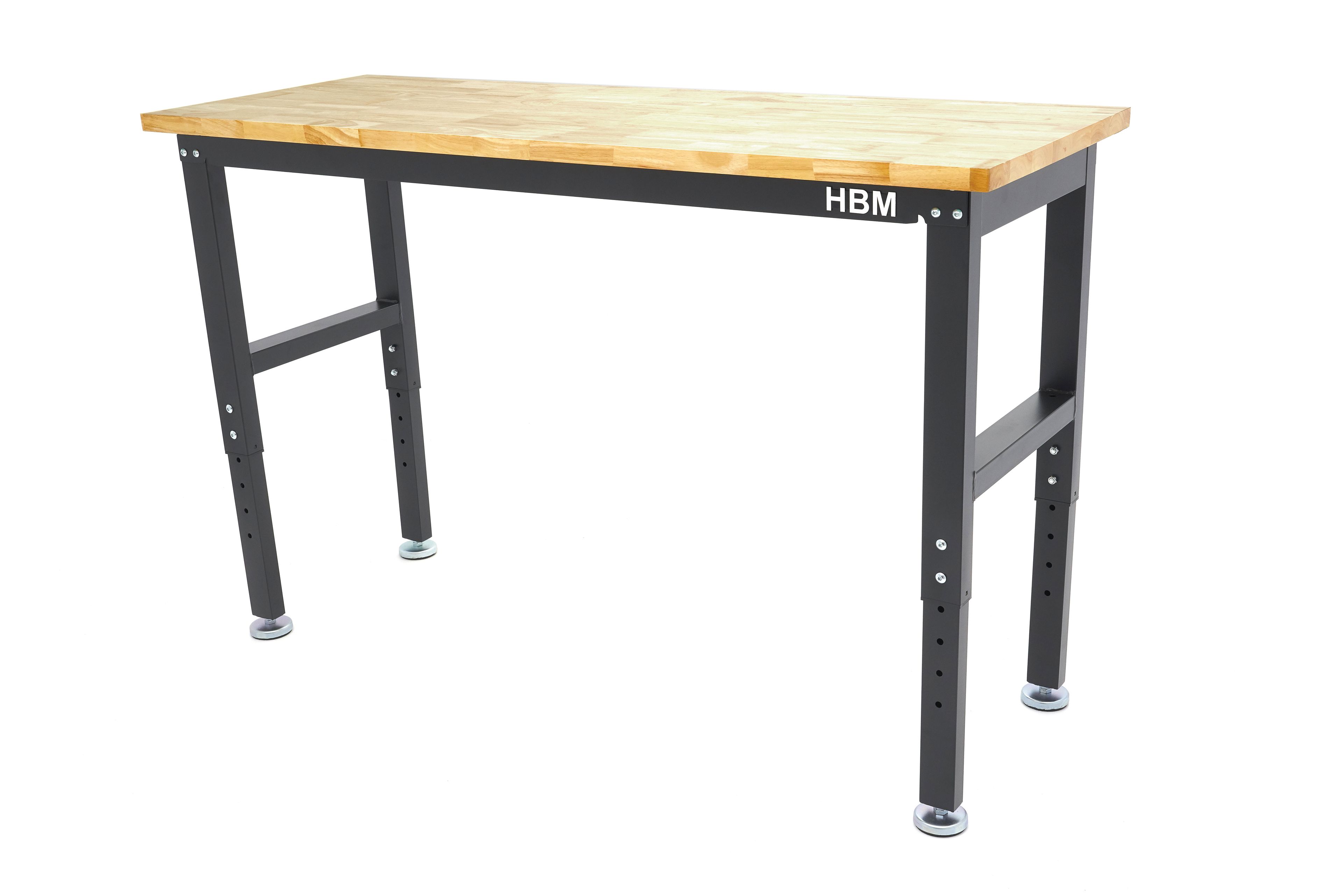 HBM werkbank 152 cm in hoogte verstelbaar, massief houten werkblad, zwart Image 4