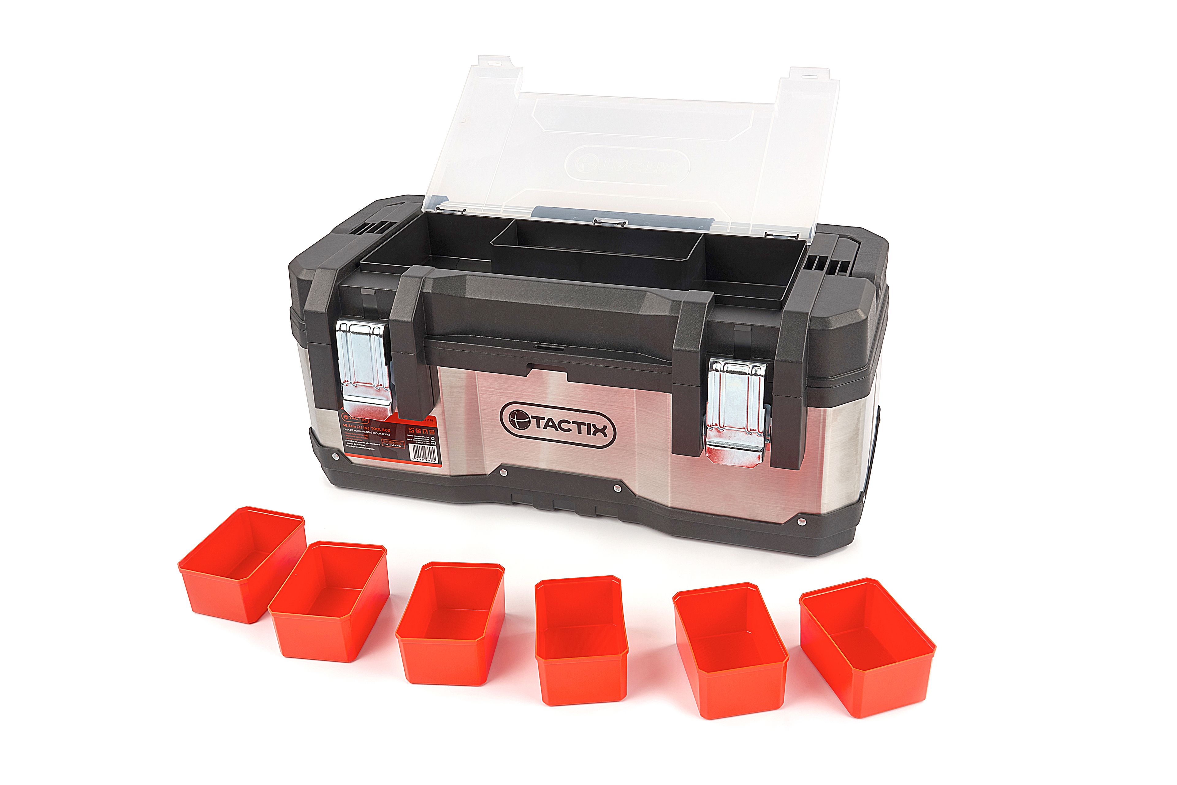 Tactix Caisse à outils professionnelle en acier inoxydable avec bacs de rangement amovibles Image 3