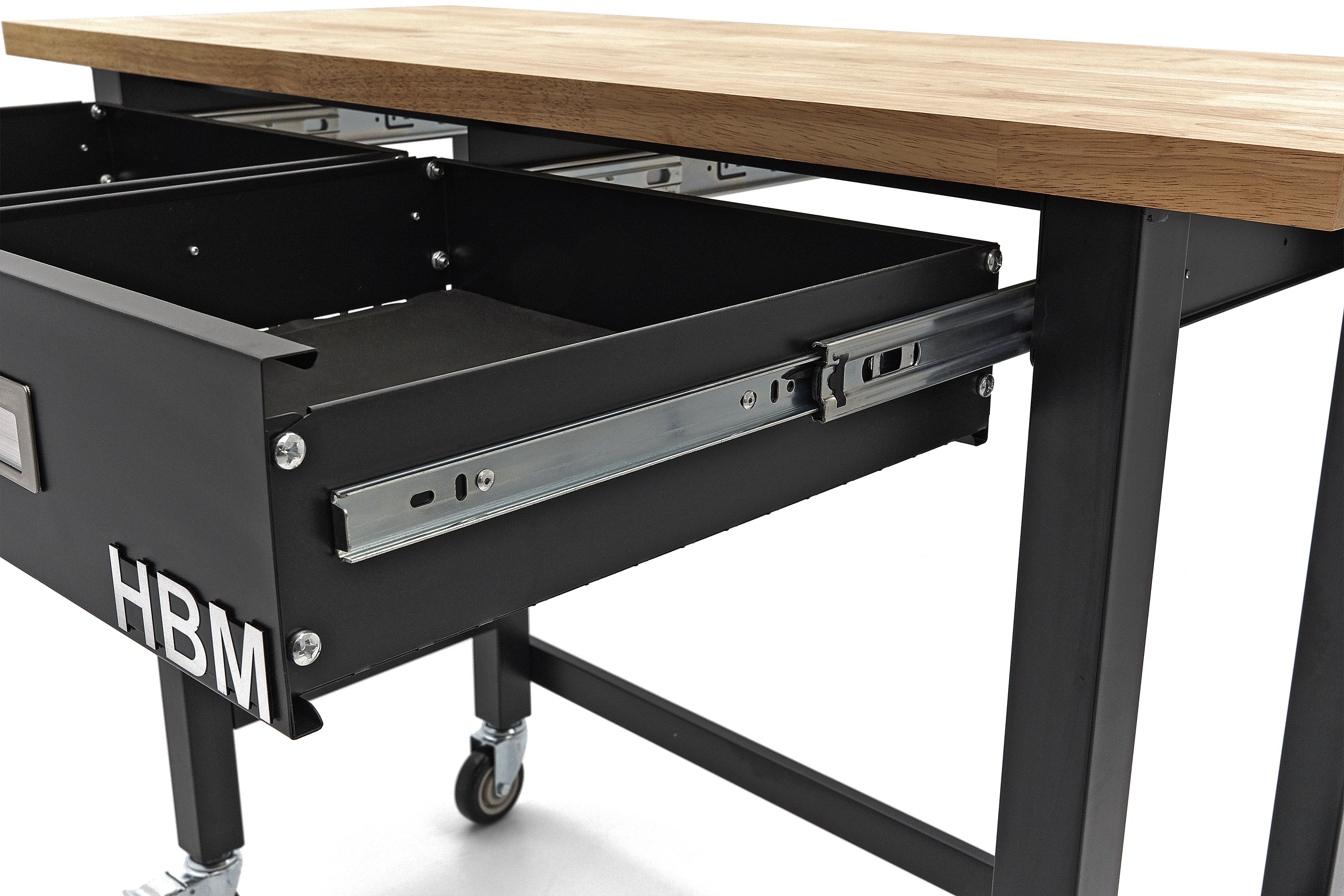 HBM banco da lavoro 122 cm con 2 cassetti, mobile, piano di lavoro in legno massello, nero Image 9