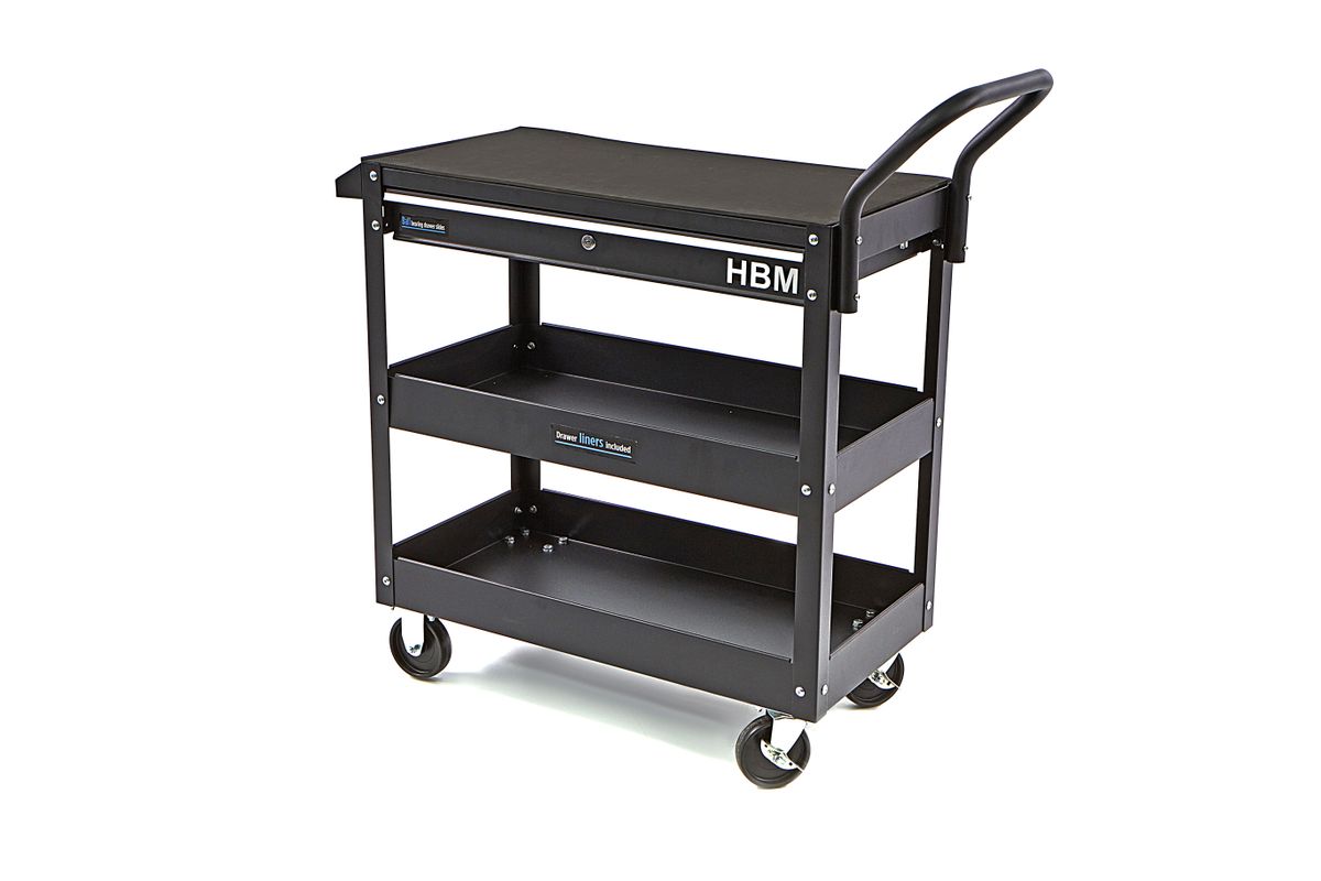 HBM Carro de herramientas universal Deluxe de 3 capas con cajón y bastidor