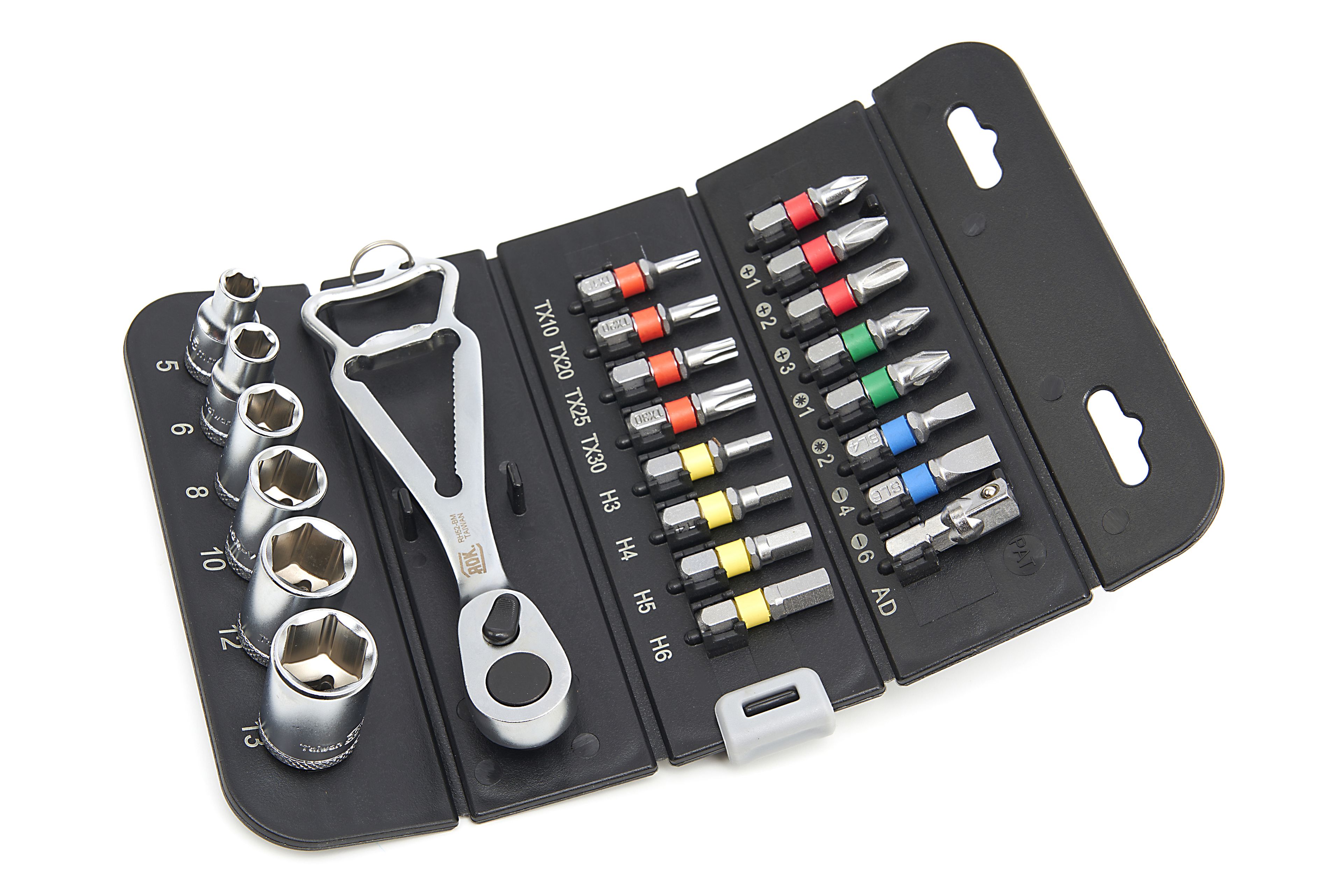 AOK 23-teiliger professioneller 1/4 inch-Steckschlüsselsatz und Bit-Satz mit Ratsche im praktischen Aufbewahrungskoffer Image 2