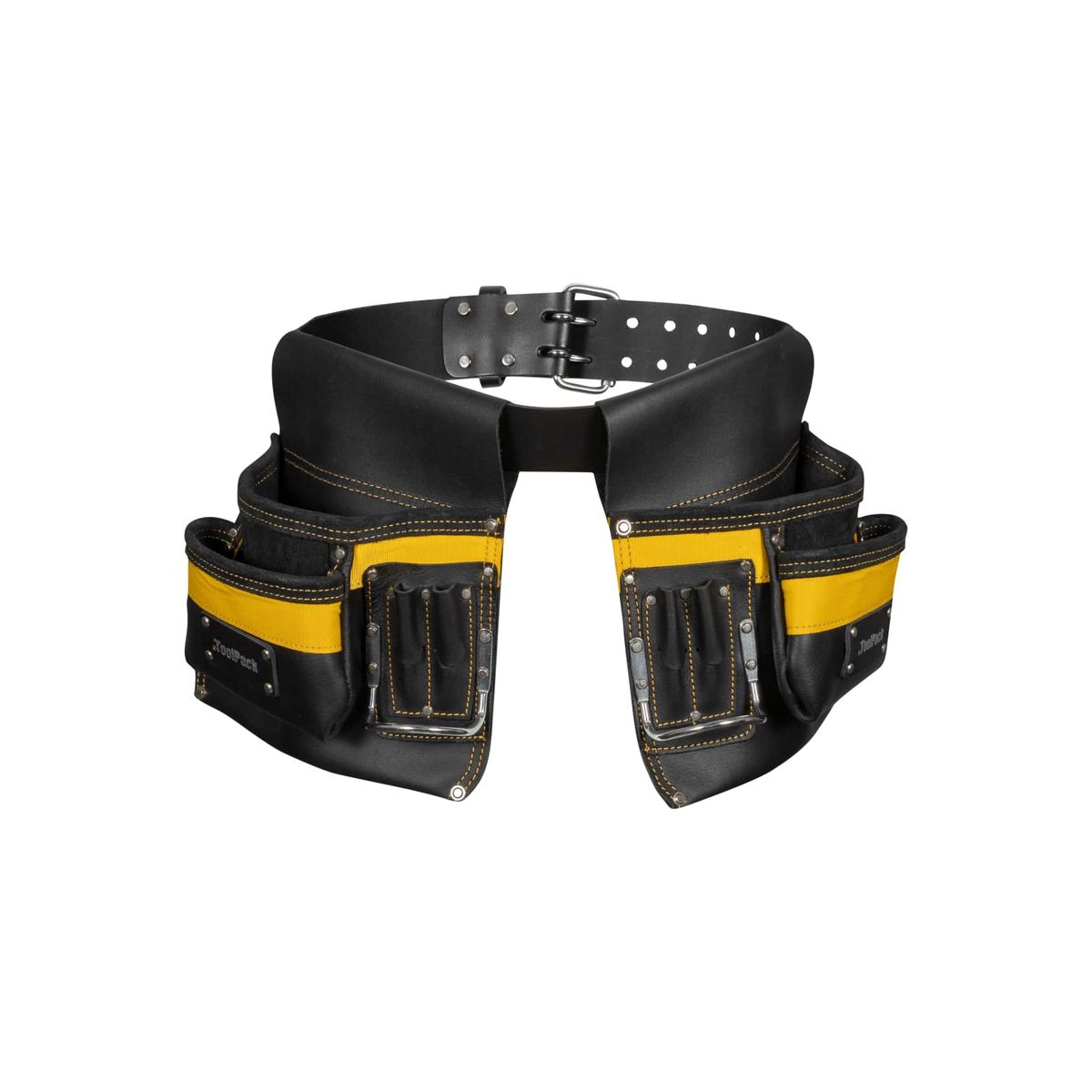 ToolPack Industrieller Werkzeuggürtel, 2 abnehmbare Holster, verstellbarer Ledergürtel, Metallschnalle
