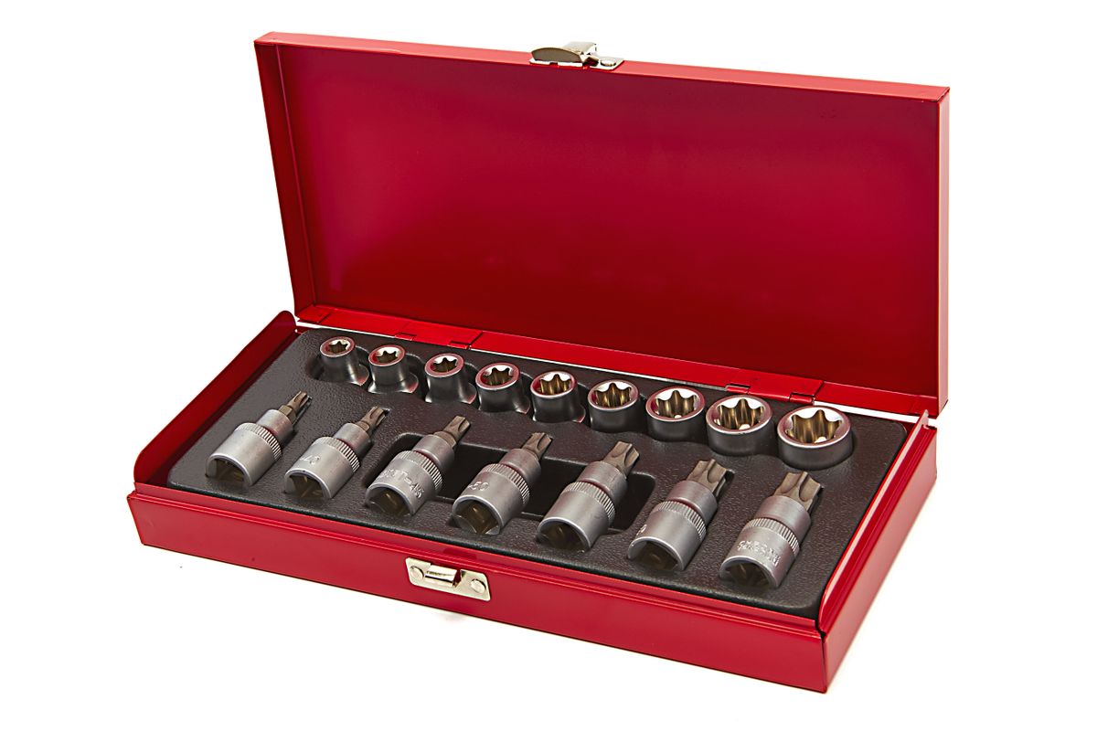 HBM Ensemble de douilles Torx internes et externes de 16 pièces 1/2 inch