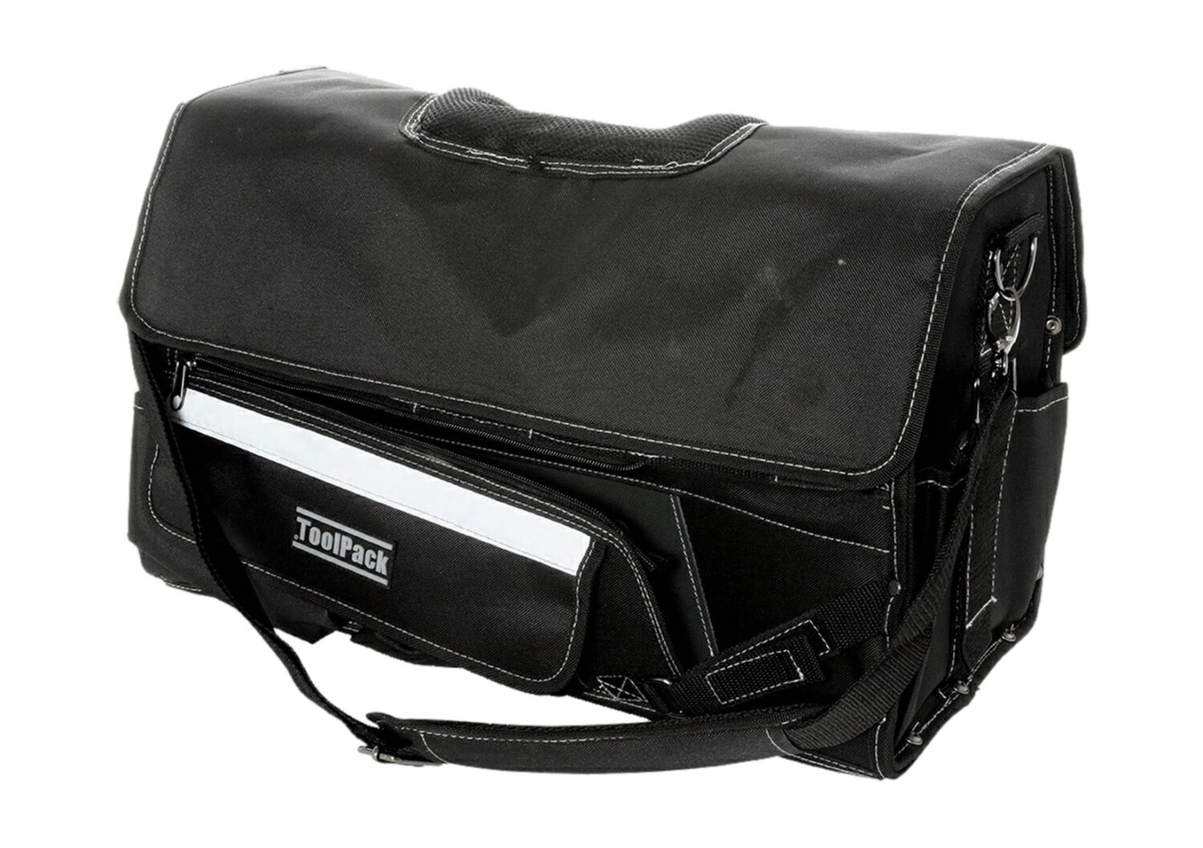 ToolPack Borsa per Attrezzi Robusta, Maniglia Metallica, Striscia Riflettente, Copertura Protettiva Rimovibile, Cinghia Regolabile