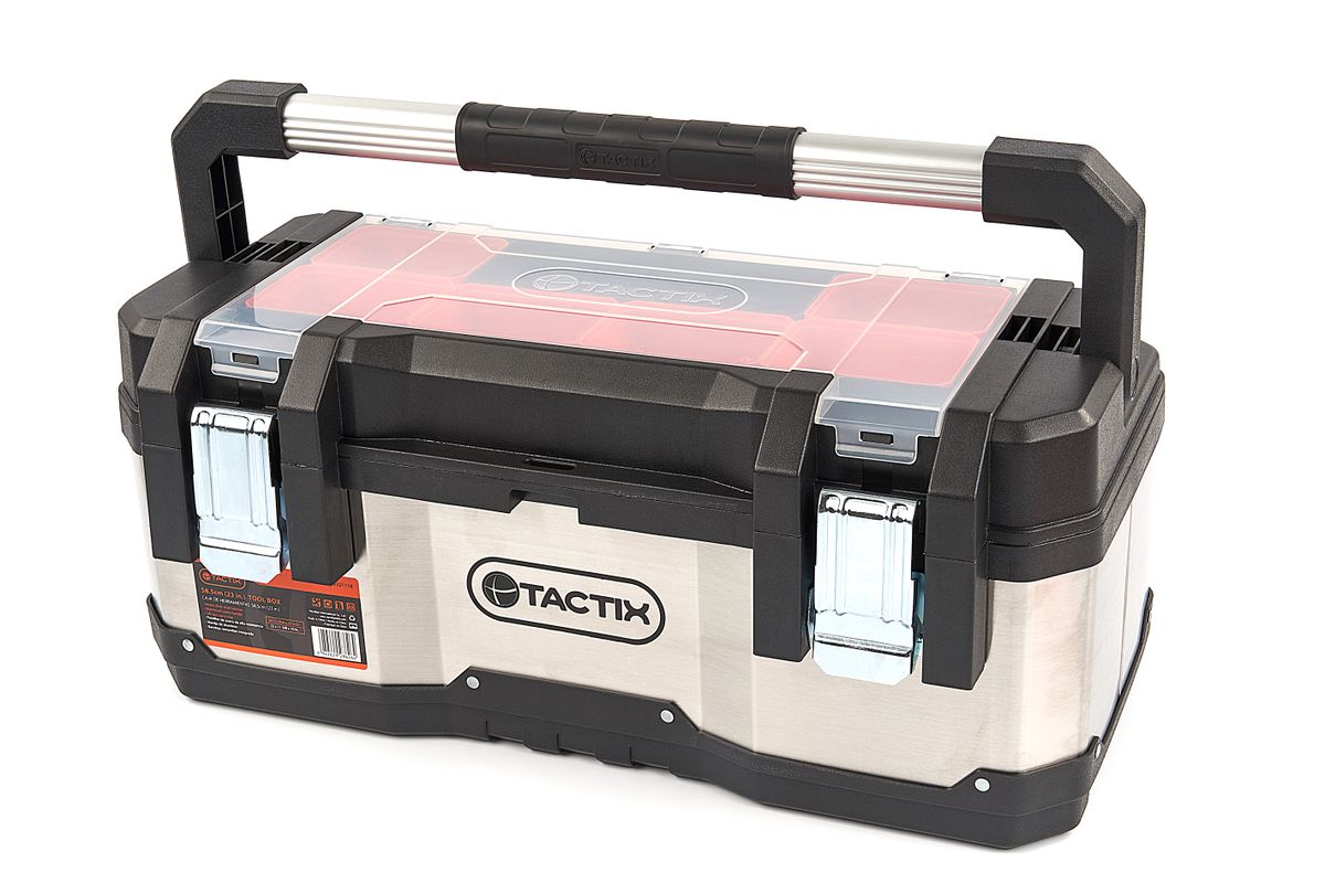 Maleta de herramientas Tactix de acero inoxidable profesional con bandejas de almacenamiento extraíbles