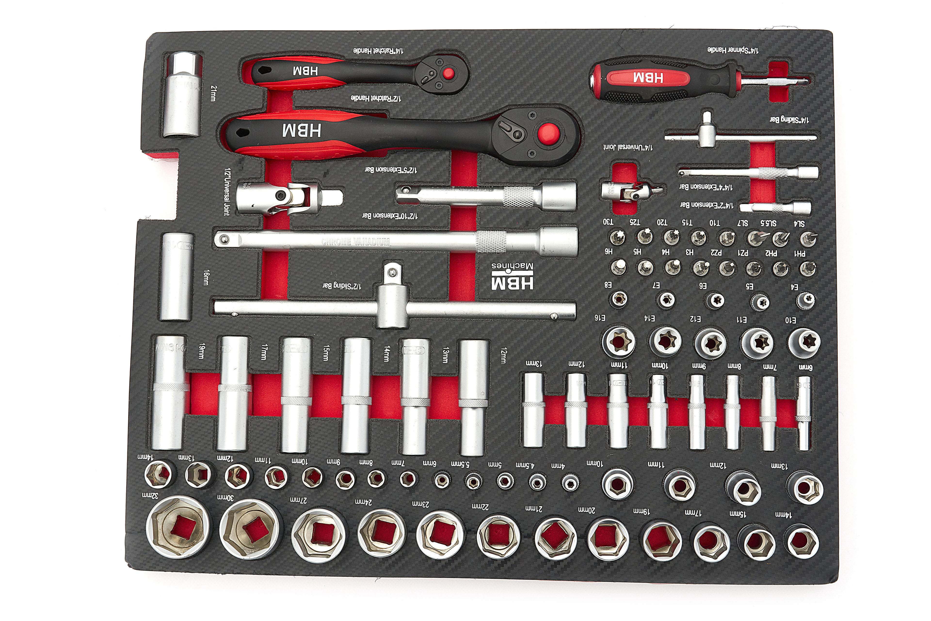 HBM Professional Caja de herramientas de 238 piezas, carro de herramientas con incrustaciones de carbono Image 6