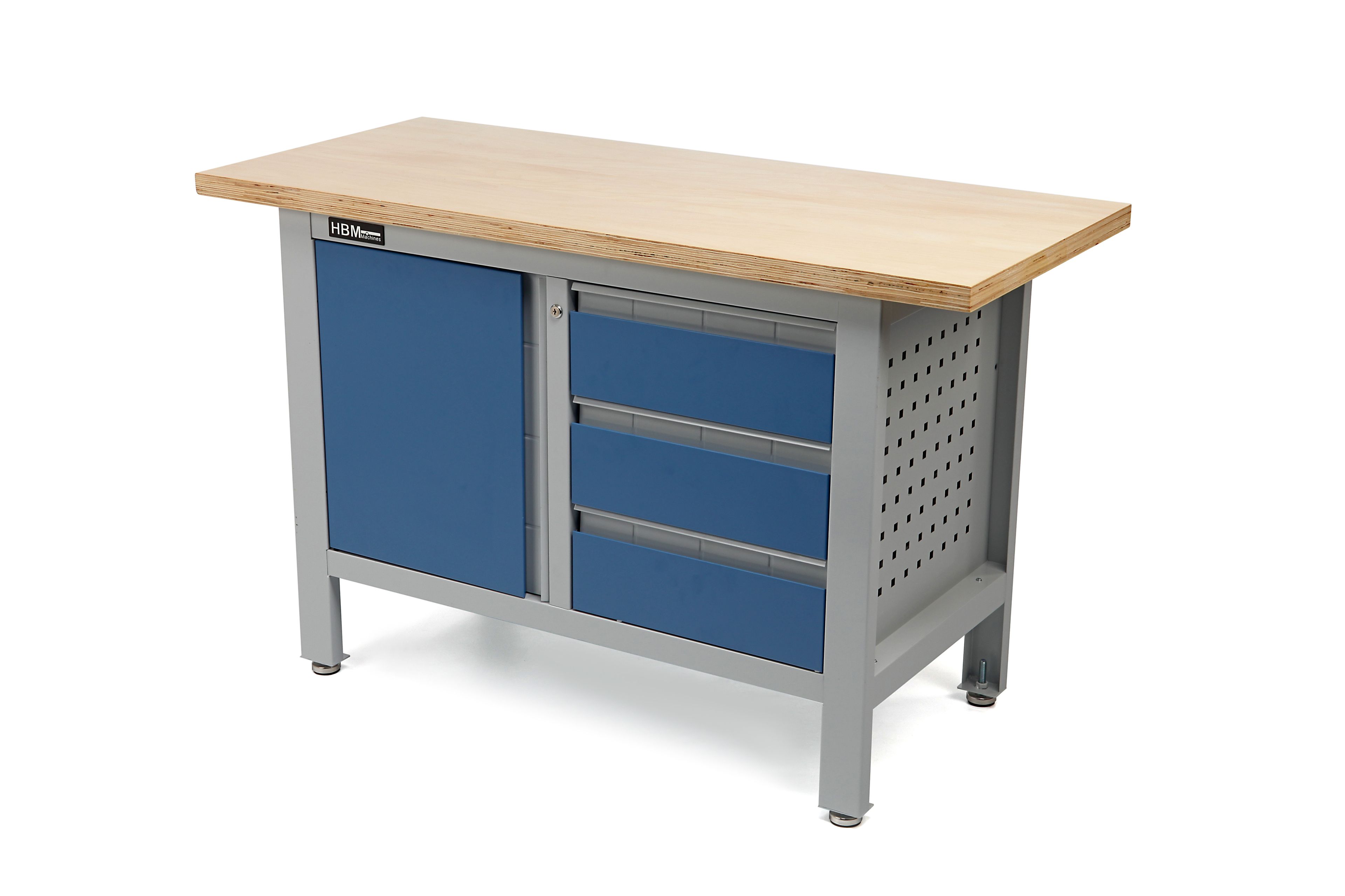 Banco de trabajo HBM de 120 cm con 3 cajones y 1 puerta
