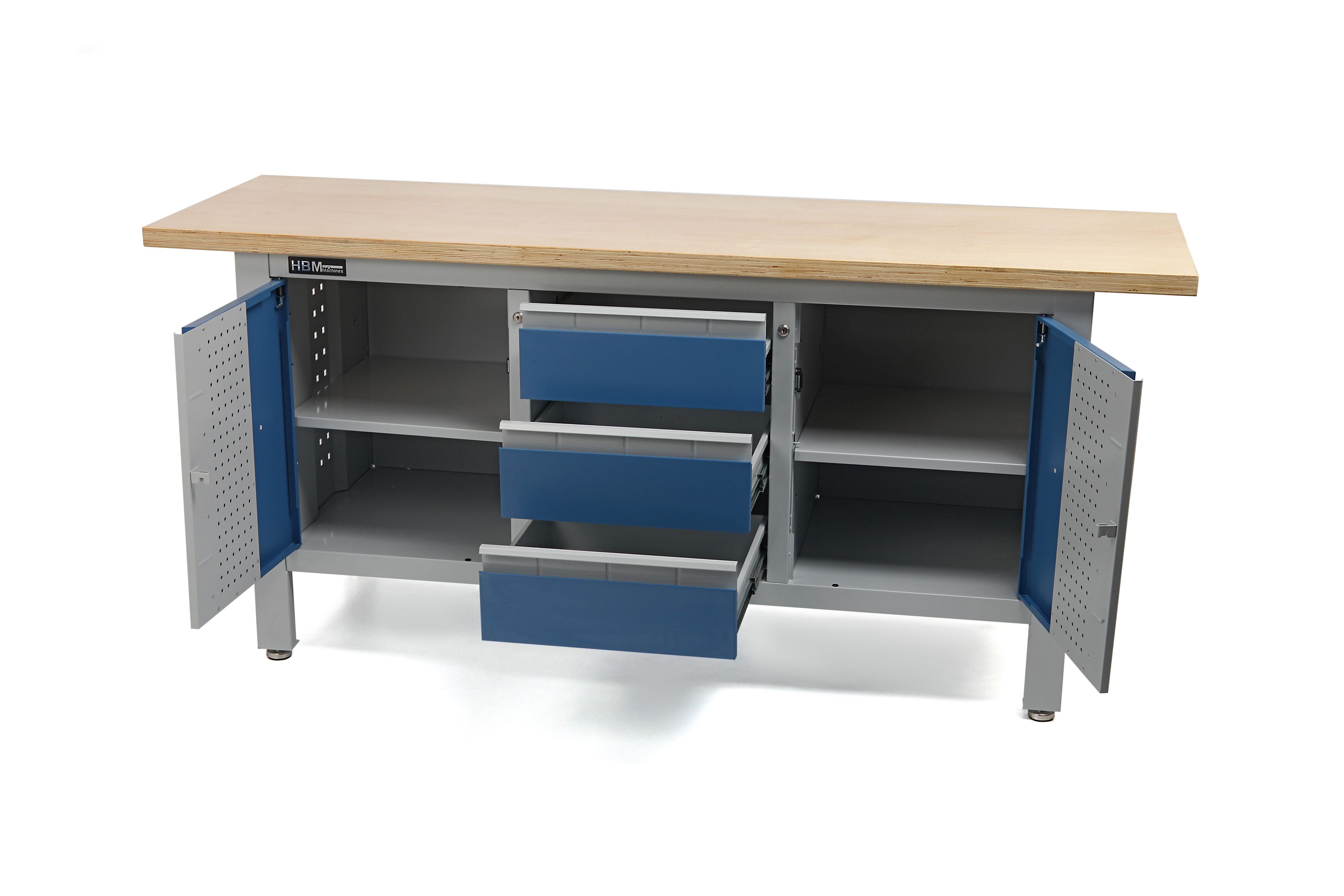 Banco da lavoro HBM 169 cm con 3 cassetti e 2 porte Image 2