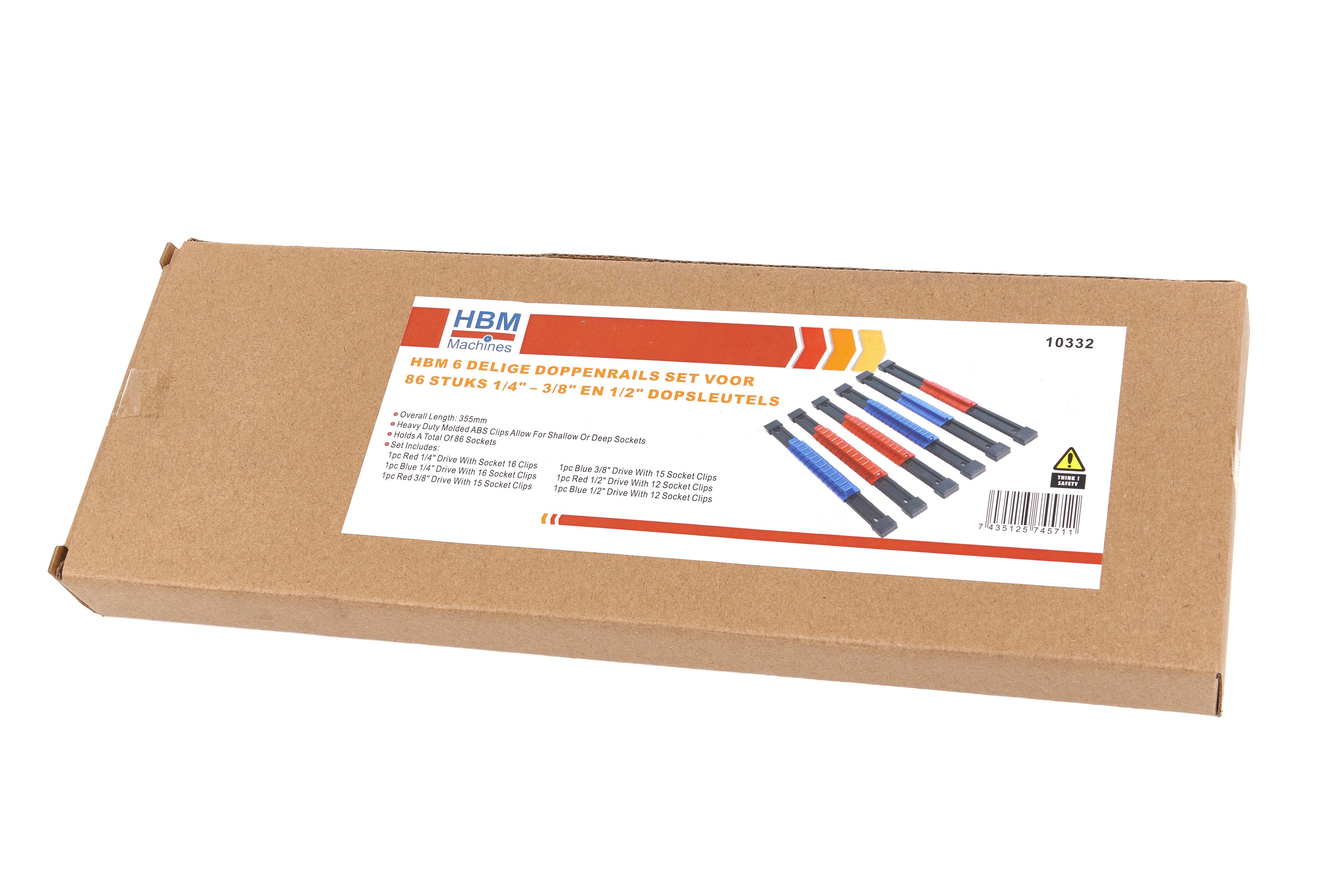 HBM 6 Delige Doppenrails Set Voor 86 Stuks 1/4, 3/8 en 1/2 inch Dopsleutels Image 10